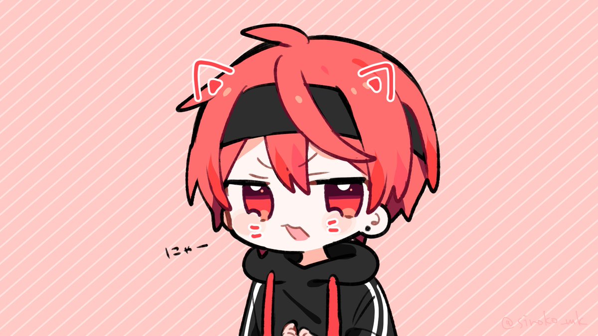 1boy male focus hoodie hood chibi red hair solo  illustration images