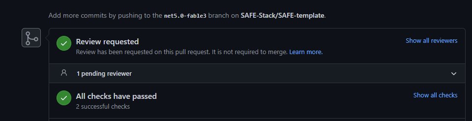 We've been making slow but steady progress on bumping our official template to support #dotnet 5, #fsharp 5 and <a href="/FableCompiler/">Fable Compiler 🇺🇦 #StandWithUkraine</a> 3. Still more to do - and lots of docs to update😬 - but this is great progress! github.com/SAFE-Stack/SAF…