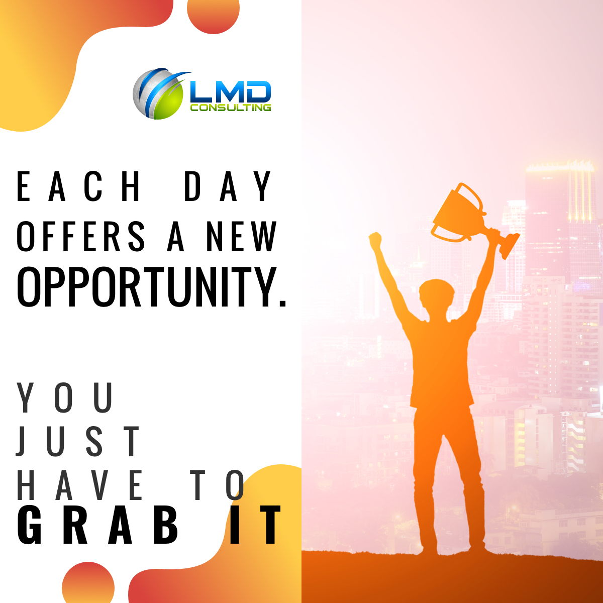 Every day is an opportunity to have a fresh start.
#MotivationalQuotes #Inspiration #Opportunity #QuoteOfTheDay #Goals #MondayThoughts #Hardwork #MondayMotivation #Dream #Career #LMDConsulting