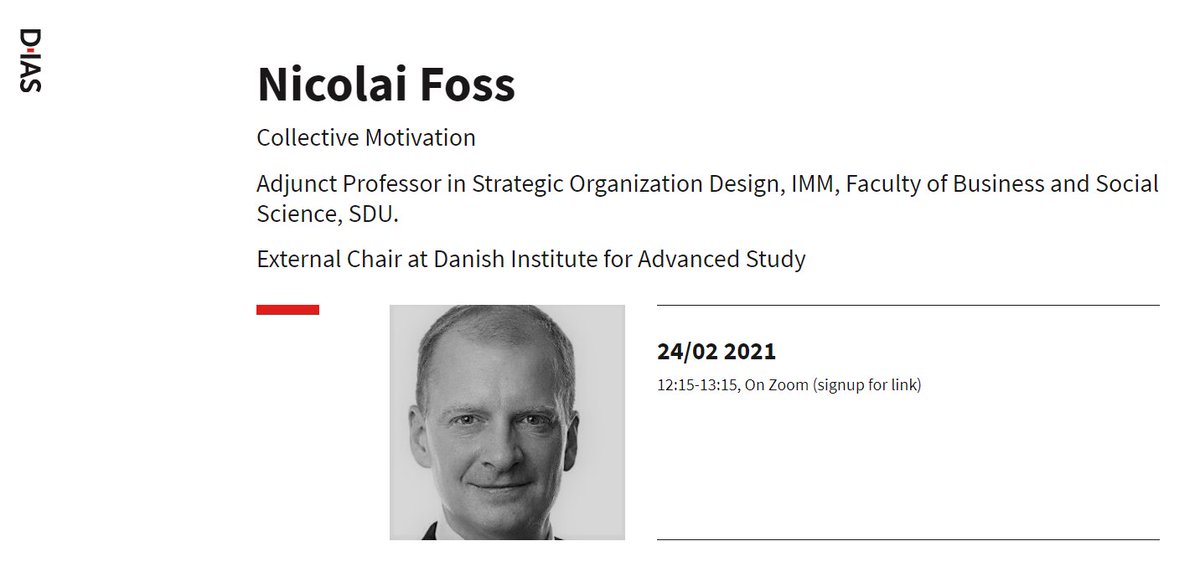 DanishIAS's tweet image. Join our #DIASlecture on Wednesday with @NicolaiFoss
who will introduce you to #collectivemotivation & argue that this should be at the core of our understanding of organizations as collaborative ventures @imm_samf @SAMF_SDU @CBScph
🗓️ Sign up: danish-ias.dk/events/nicolai…