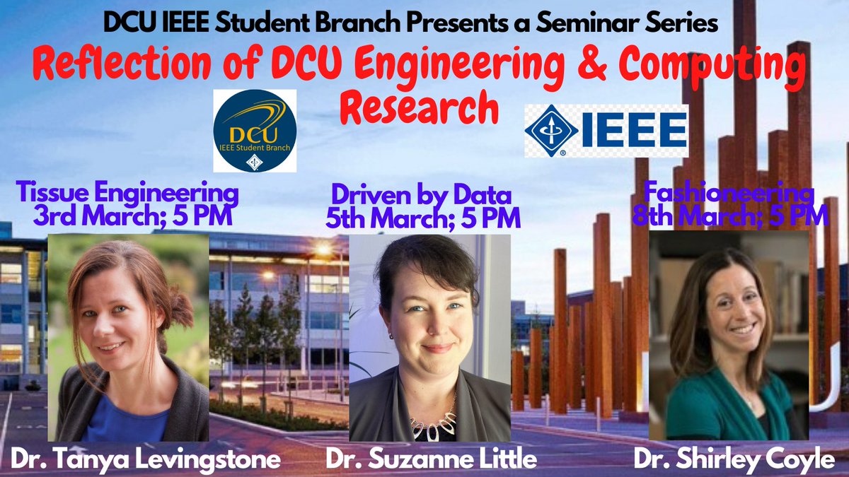 DCU IEEE Student Branch (@dcu_ieee_sb) on Twitter photo We are excited to announce a seminar series "Reflection of DCU Engineering & Computing Research" to highlight the contribution of <a href="/DCU/">Dublin City University</a> in technology development. Join the Engineers Week and Women's Day celebration with our expert speakers. Follow this space for more details. We are excited to announce a seminar series "Reflection of DCU Engineering & Computing Research" to highlight the contribution of <a href="/DCU/">Dublin City University</a> in technology development. Join the Engineers Week and Women's Day celebration with our expert speakers. Follow this space for more details.