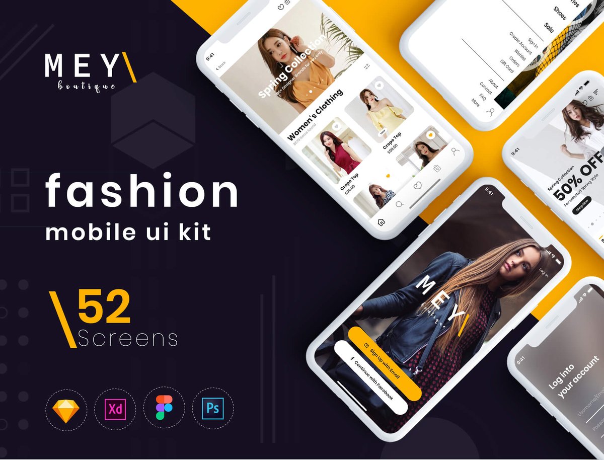 ncodetechnology's tweet image. The UI Kit is a pack of delicate E-commerce shopping app UI screen templates, that will help you to design clear interfaces for shopping apps faster and easier. “MEYI – Fashion UI kit for Mobile App” bit.ly/395y07t #uiuxkit #mobileuikit #fashion #design #eCommerce #MEYI