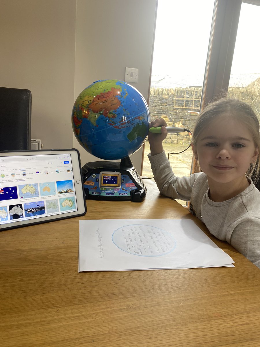 CorlessLauren's tweet photo. Someone couldn’t wait to get stuck in to their first zoom lesson of the week and get some school work done! @Waterprimary #WhereWouldYouGoInYourBubble 🇦🇺 🦘🐨  #DreamBig 🌍 https://t.co/5szHN5Vkun