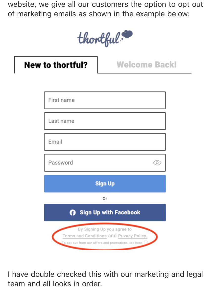 MusingsofLew's tweet image. Unreal response from @thortful about their persistent spamming emails. 

Thortful: oh, but we gave you a really hard to see opt out box. Did you miss it you silly thing?

Me: looks for alternative card supplier