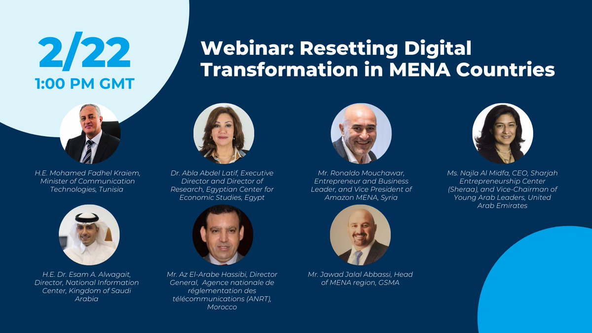 WBG_Digital's tweet photo. 📣 Join us NOW to explore the future roadmap of digital transformation in #MENA countries with a panel of high-level experts #DigitalMENA
🎥 Tune in: https://t.co/SLYDufAlQ6 #MENATech https://t.co/dV2JJHRFl1