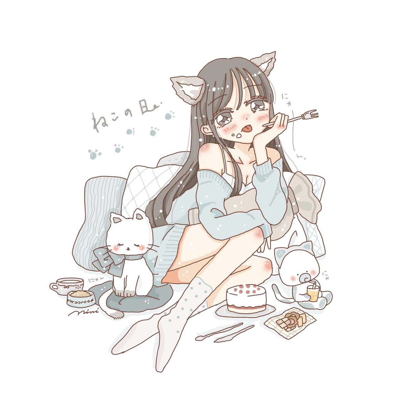 にみ ゆるふわイラスト ねこちゃんに変身 猫の日 女の子イラスト 猫 猫の日21 T Co D65suvvxmn Twitter