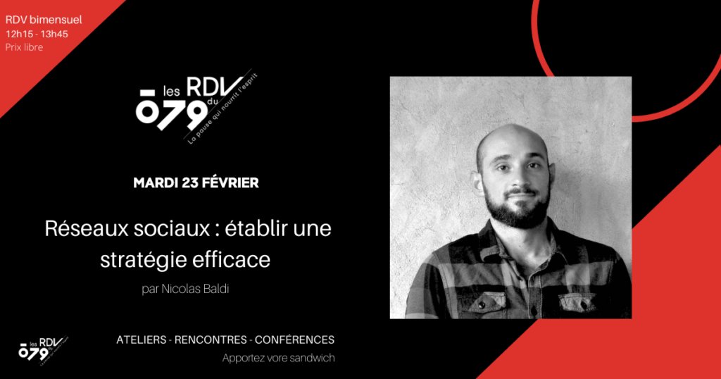 🖐️C'est la reprise des RDV du o79 ce mardi 23/02 à 12h15. Proposé par Nicolas Baldi  #RéseauxSociaux 👉 Comment passionner mon audience ? Comment générer de l'interaction ? Le sujet vous intéresse ? Inscrivez-vous (limitées en présentiel, sinon en visio) >o79.fr/evenements/res…
