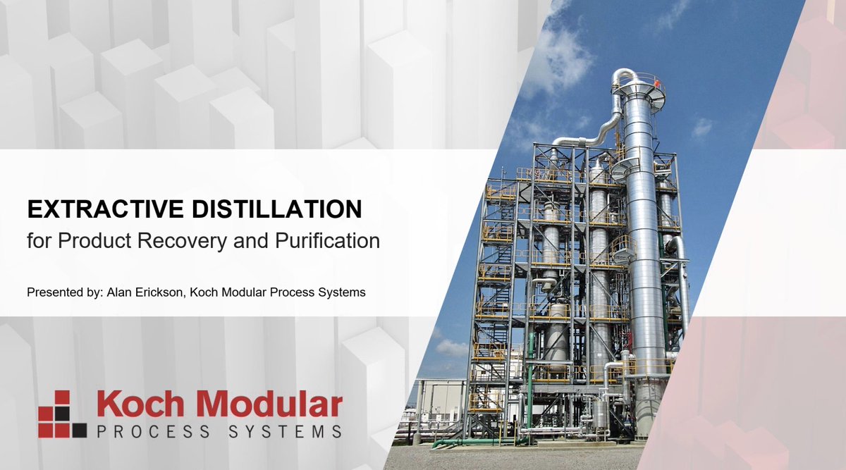 KochModular's tweet image. Thank you all who attended the Extractive Distillation for Product Recovery and Purification #Webinar with Alan Erickson and Mauricio Villegas. The webinar recording is available online: buff.ly/3py6iql 
#builtmodular  #distillation #innovation
#chemicalengineering #tech