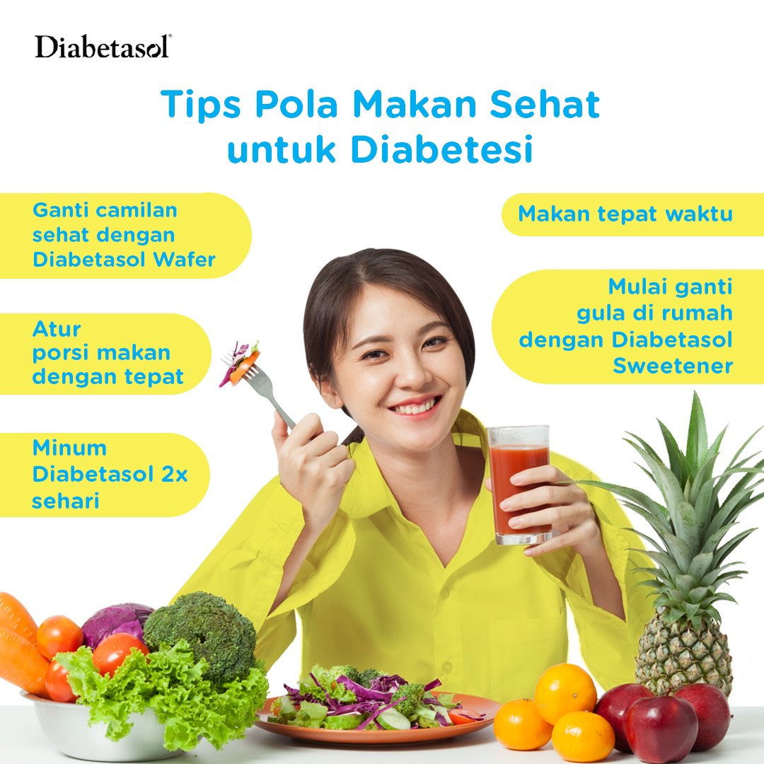 Pola makan yang baik bisa membantu, Sahabat Sehat dapat menjaga gula darah dan dapat menjalankan aktivitas sehari-hari dengan lancar.

Yuk, mulai ubah pola makan lebih sehat!

#BersamaDiabetasol #JagaGulamu