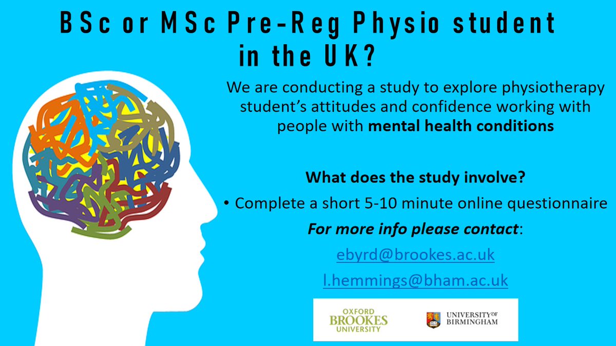 We w/ <a href="/PhysiosinMH/">Chartered Physiotherapists in Mental Health</a>, are trying to develop resources and learning opportunities to increase skills and confidence of student physios to work with ppl with MHDs. Please take 5 mins to complete this survey to help us! <a href="/laurahemmingsPT/">Laura Hemmings</a> @PhysioSamMcIver 

brookeshls.co1.qualtrics.com/jfe/form/SV_9p…