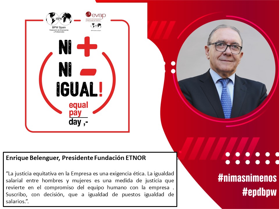 ⚖️<a href="/elbelenguer/">Enrique L. Belenguer Salvador</a> "La #igualdad #salarial entre #hombres y #mujeres es una medida de #justicia que revierte el compromiso del equipo humano con la #empresa" gracias @evap_bpw por impulsar esta iniciativa #nimasnimenos #epdbpw #equalpayday #brechasalarial