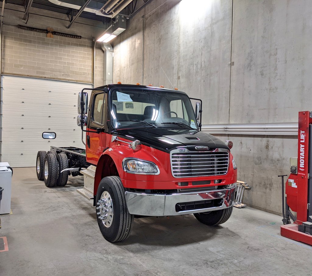 This <a href="/freightliner/">Freightliner Trucks</a> M2-106 got a black 'wrap' up top last week. It's going to be a sharp rig! Give us a ringy-dingy today &amp; we can talk about fire trucks. 1-800-344-2059.