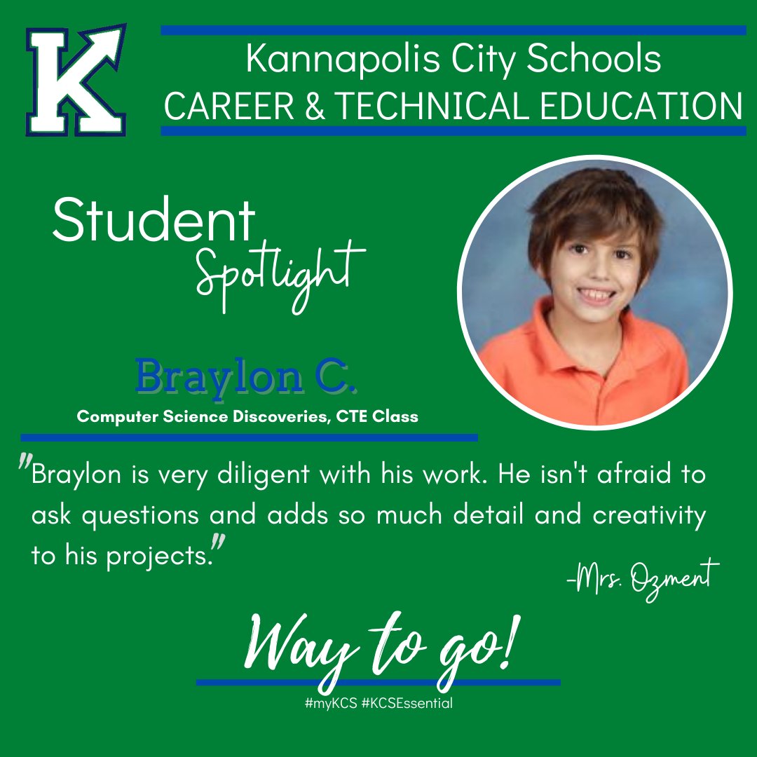 CteKcs's tweet photo. CTE Student Spotlights for #CTEMonth! #myKCS #KCSEssential @KCS_NC https://t.co/DwkSK5IQzS