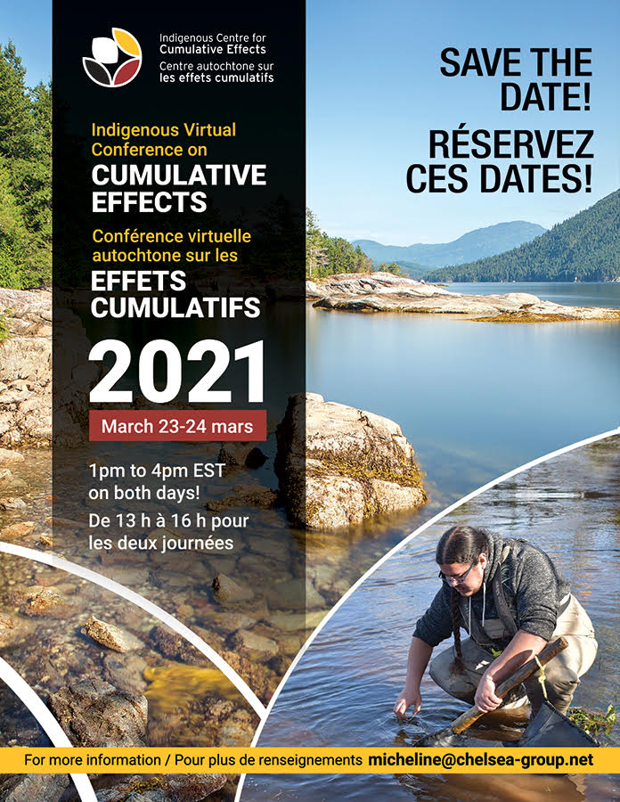 Building on the success of the inaugural Forum in 2020, ICCE is hosting its first Indigenous Virtual Conference on Cumulative Effects. Save the dates - March 23 &amp; 24 from 1pm-4pm.

For more information about the Centre visit our website icce-caec.ca.