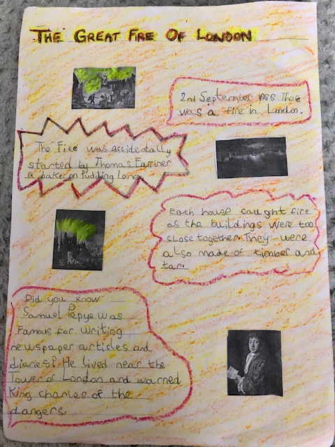 Teacheryr1's tweet photo. Can we all just take a moment to appreciate this amazing poster about The Great Fire of London. Great facts and use of colour! @DixonsMP #hardwork #enjoyment #TGFoL https://t.co/WZ4hiJ4j4R