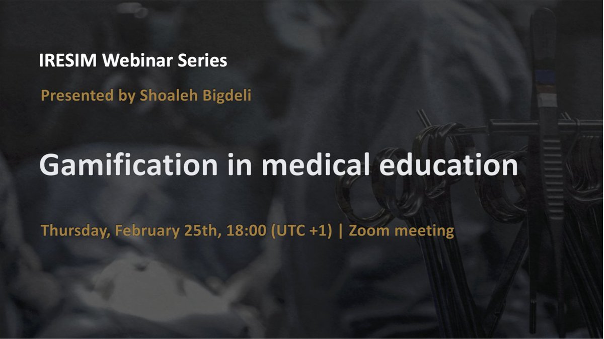MedSimResearch's tweet image. Upcoming webinar by Shoaleh Bigdeli, "Gamification in Medical Education" (Thur, Feb 25th, 18:00, UTC+1): Register &amp;gt;&amp;gt; medsimresearch.org/register
Join our follow-up discussion with 
@marydankb 
@fabertje