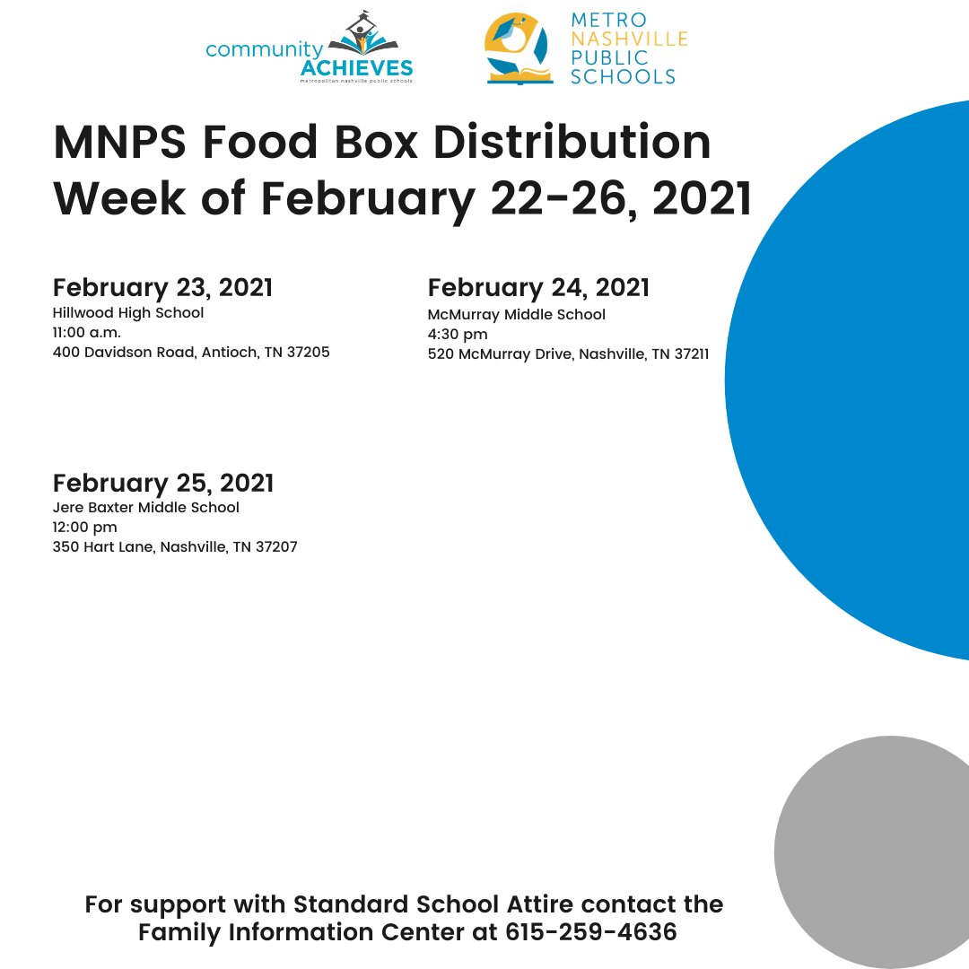 MNPS Family & Community Partnerships (@mnps_fcp) on Twitter photo Check out <a href="/MetroSchools/">Metro Schools</a> Food Distribution Schedule for the week of Feb 22-26, 2021. For more info, visit mnps.org/nutrition-serv… #communityschools #wearecommunityschools #MNPS Check out <a href="/MetroSchools/">Metro Schools</a> Food Distribution Schedule for the week of Feb 22-26, 2021. For more info, visit mnps.org/nutrition-serv… #communityschools #wearecommunityschools #MNPS