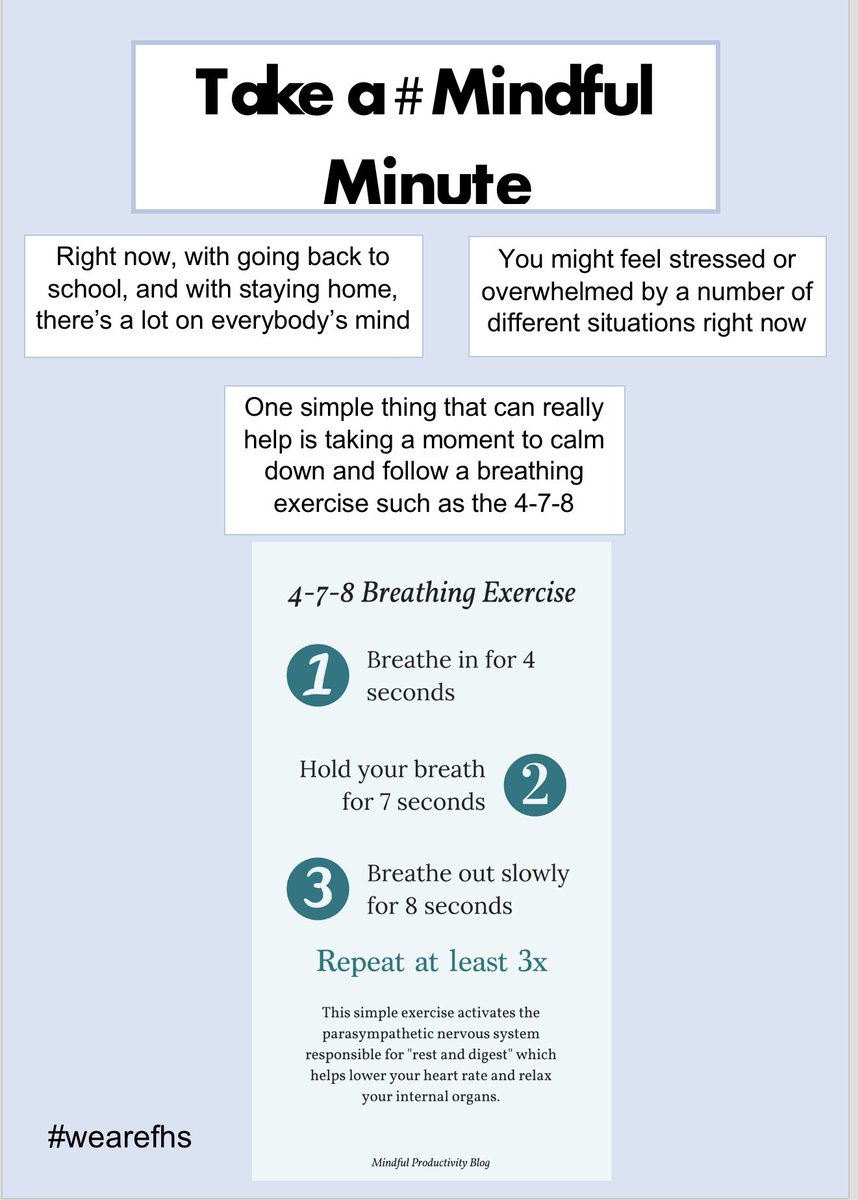 The N5 MHWB class wanted to share tips with those returning to school. Thanks Freya, Lucy, Eilidh and Abbie 
#wearefhs #mindfulminute