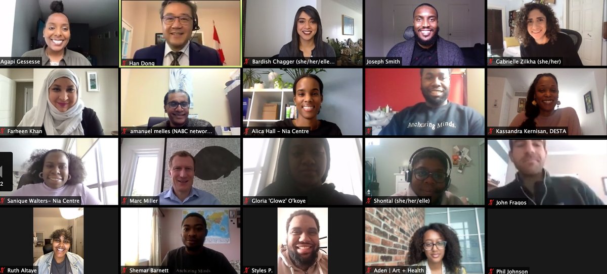 Minister Chagger took part in a discussion with Black youth on the impact of culturally relevant content within the sectors of health, arts, education and more. Thank you <a href="/cee_toronto/">CEE Toronto</a> <a href="/BlackCdnNetwork/">Network for the Advancement of Black Communities</a> <a href="/TAIBU_CHC/">TAIBU Community Health Centre</a> <a href="/GEN_CHOS3N/">Generation Chosen</a> @niacentre #ArtHealth &amp; #DestaByn #BHM2021