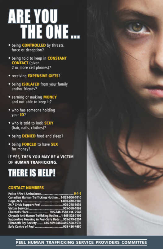 PeelPolice's tweet photo. Human trafficking is real, and it’s local. It could be happening to someone in your neighbourhood. Learn the signs.  #HumanTraffickingAwareness #Brampton #Mississauga #PRP

If you need help call: Canadian Human Trafficking Hotline: 1-833-900-1010

➡️https://t.co/URVXczs6u3 https://t.co/PCf6ojfJqi