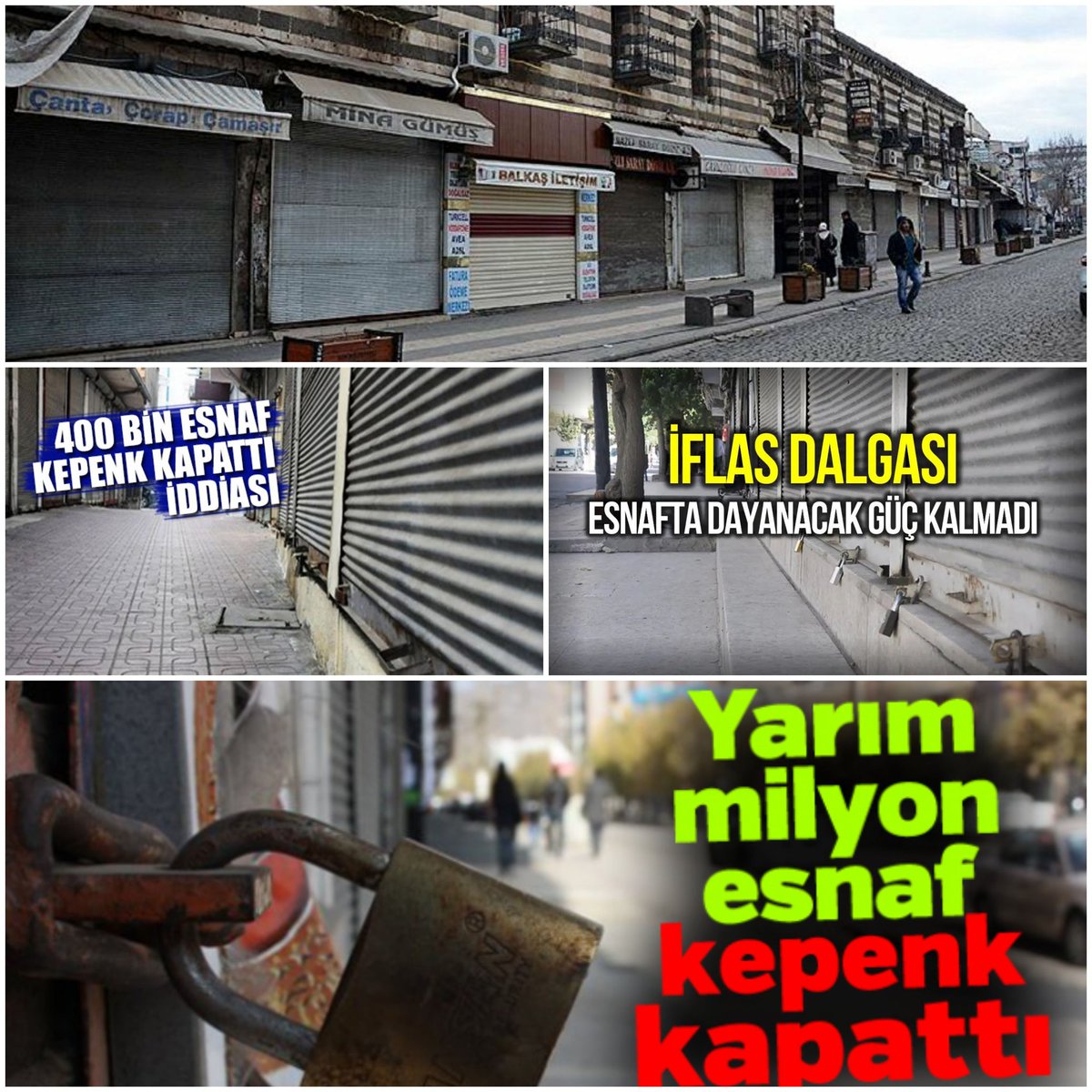 İyiki esnaf değilim.
İşyeri bir yıldır kapalı. Mal sahibine kira, devlete stopaj ödeyim. Vergi, Bağkur ödemeye aynen devam edeyim. Faturalarda indirim beklemeyim. Krediye mahkum edilip borcuma borç katayım. Üç kuruş destek alayım..

Bir de oy mu vereyim..!
#SizeoymoyYok derdim.