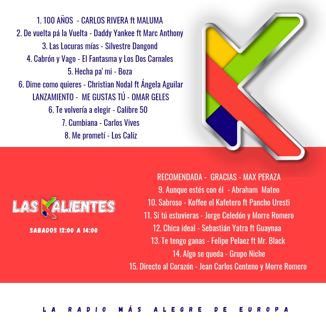OnlineRiveraNay's tweet photo. @kandelateprende @_CarlosRivera @maluma La música que TE PRENDE está en #LasKalientes 🔥📻🎙 POSICIÓN NÚMERO UNO #100Años @_CarlosRivera ft @maluma #KandelaTePrende 🔥🔥🔥 ¿Qué esperas para prenderte?  Es la radio más alegre de Europa 🇪🇺 https://t.co/l7cQY3PwLg