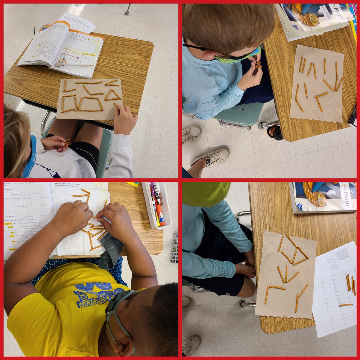 CMagers244's tweet photo. Hands on geometry using pretzels! #lines #linesegments #rays #angles #shapes @OESCHIEFS @amyklovett https://t.co/2qi6ay7QK4