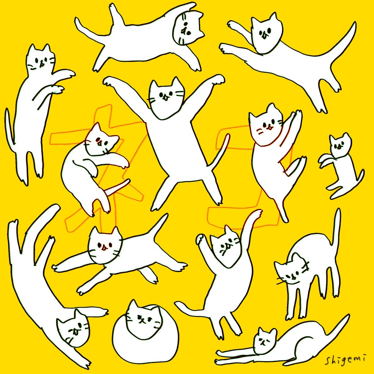 cat no humans yellow background simple background :3 animal focus animal  illustration images