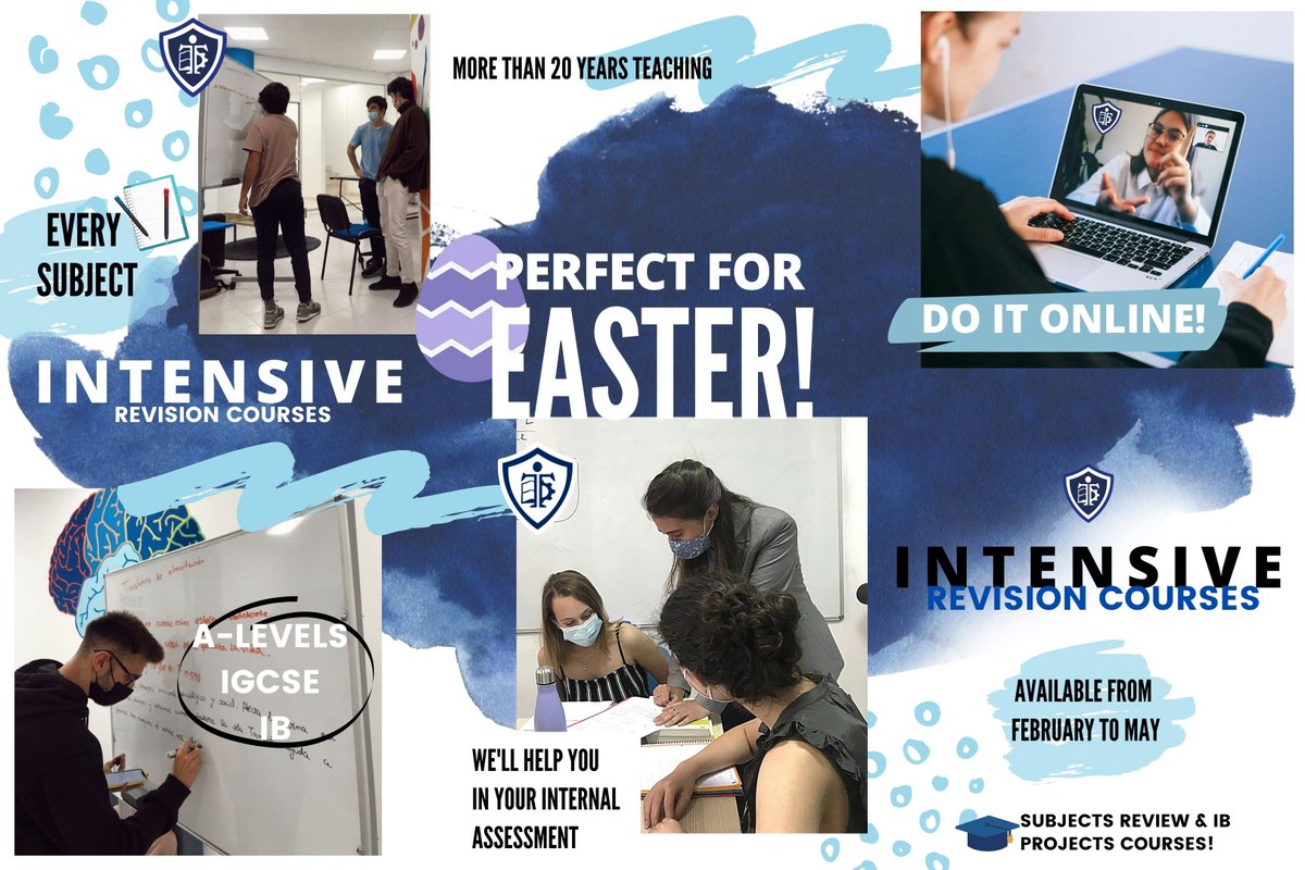 tutorasap's tweet image. INTENSIVE REVISION COURSES.
Disponibles desde Febrero hasta Mayo.
Los cursos intensivos más demandados de #ALEVELS, #IB e #IGCSE para el repaso de una asignatura o de los proyectos de #IB como el #InternalAssessment
🔹Más información al 911 27 44 32 o en tutorasap.org