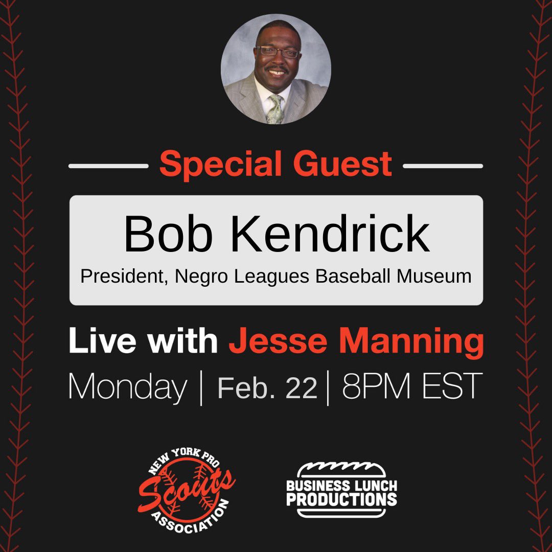nyproscouts's tweet photo. 🎥: Join @thejessemanning of @BizLunchProd as he welcomes @nlbmprez President of @NLBMuseumKC to our IG Live tonight! 🗽⚾️

⌚️: 8 PM EST
📱: Our @instagram page (@nyproscouts)

#NYProScouts | #NLBM101 | @KCStar | @ParkUniversity | #KansasCity | @MoSportsHall | #Royals https://t.co/aAfYjciXs8