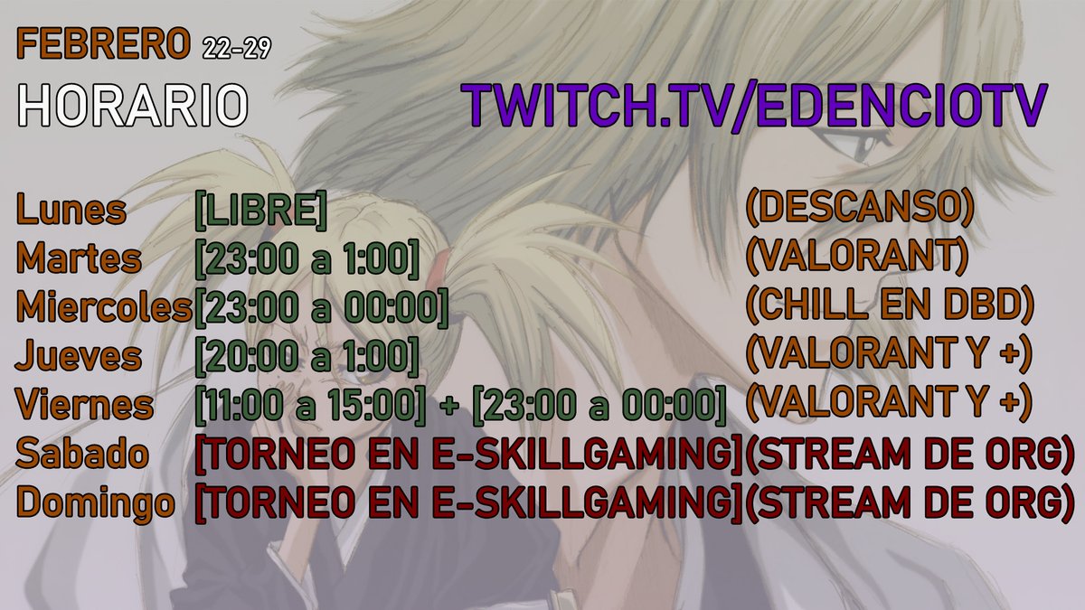 🗓️¡HORARIO DE ESTA SEMANA!🗓️twitch.tv/edenciotv 🔴