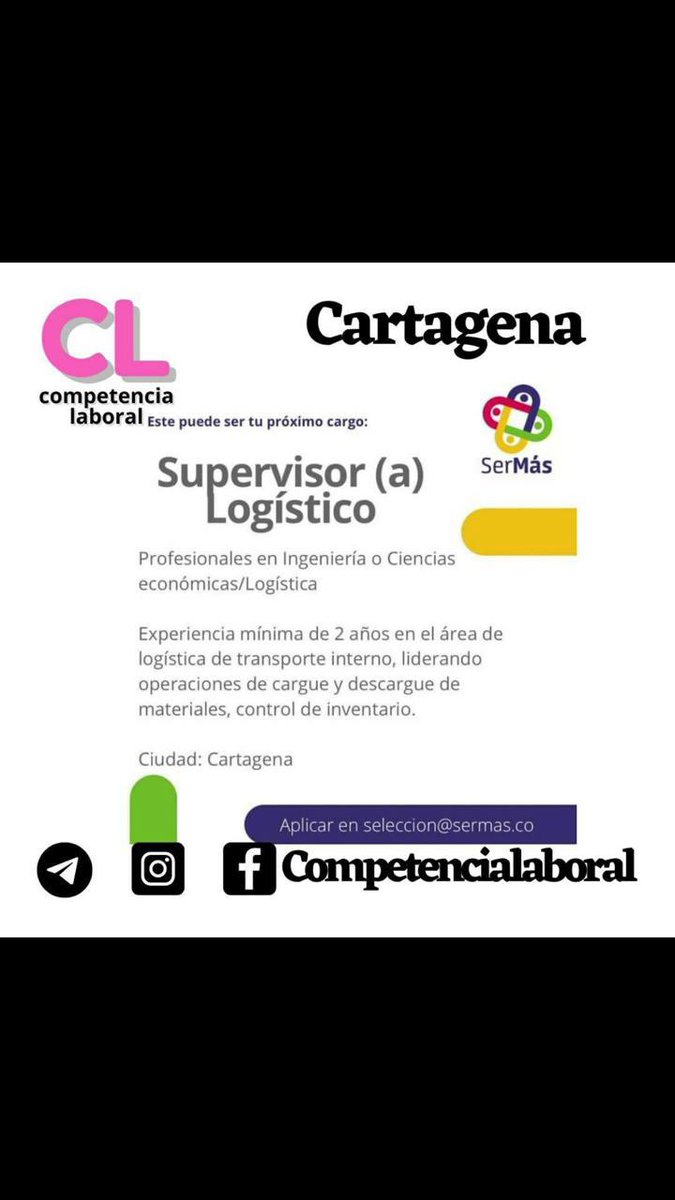 TrabajoSiHayCol's tweet photo. #trabajosíhay Cartagena https://t.co/L2MMkXTgyP