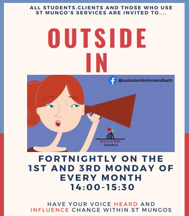 Join Bristol &amp; Bath Outside In group on Monday 1st March at 2pm to discuss the COVID-19 vaccine and face mask wearing in shared accommodation. We would love to hear your views!

Email outsideinbristolandbath@mungos.org or or contact Emma on 07834176623 for details.