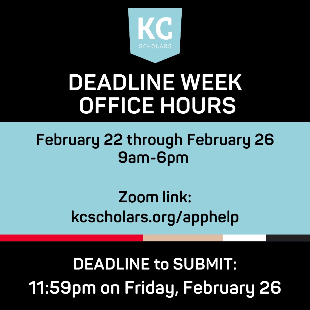 KC Scholars applicants... need help before the deadline this Friday?  Open office hours this week...