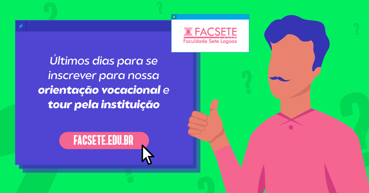 facsete's tweet photo. ⚠ Esses são os últimos dias para você se inscrever e garantir sua vaga para nossa orientação vocacional ou tour pelas nossas estruturas. 
Não perca tempo, acesse e saiba mais: https://t.co/TUmN9WqB9m https://t.co/YAlxTzxbql