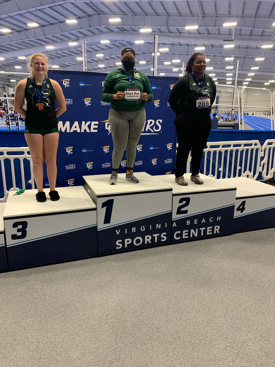 CC_Championship's tweet photo. Women’s shot put podium. 
#LeadingTheWay https://t.co/elNMzcHsRV