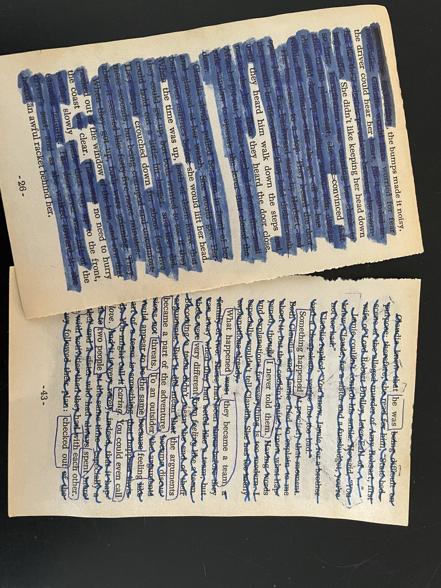 AngelaMBoone1's tweet photo. Writing blackout poetry today in class! Tomorrow we will do this using computers. #blackoutpoetry #teachcreativity #cmsrocks https://t.co/Qj2R19H5rK