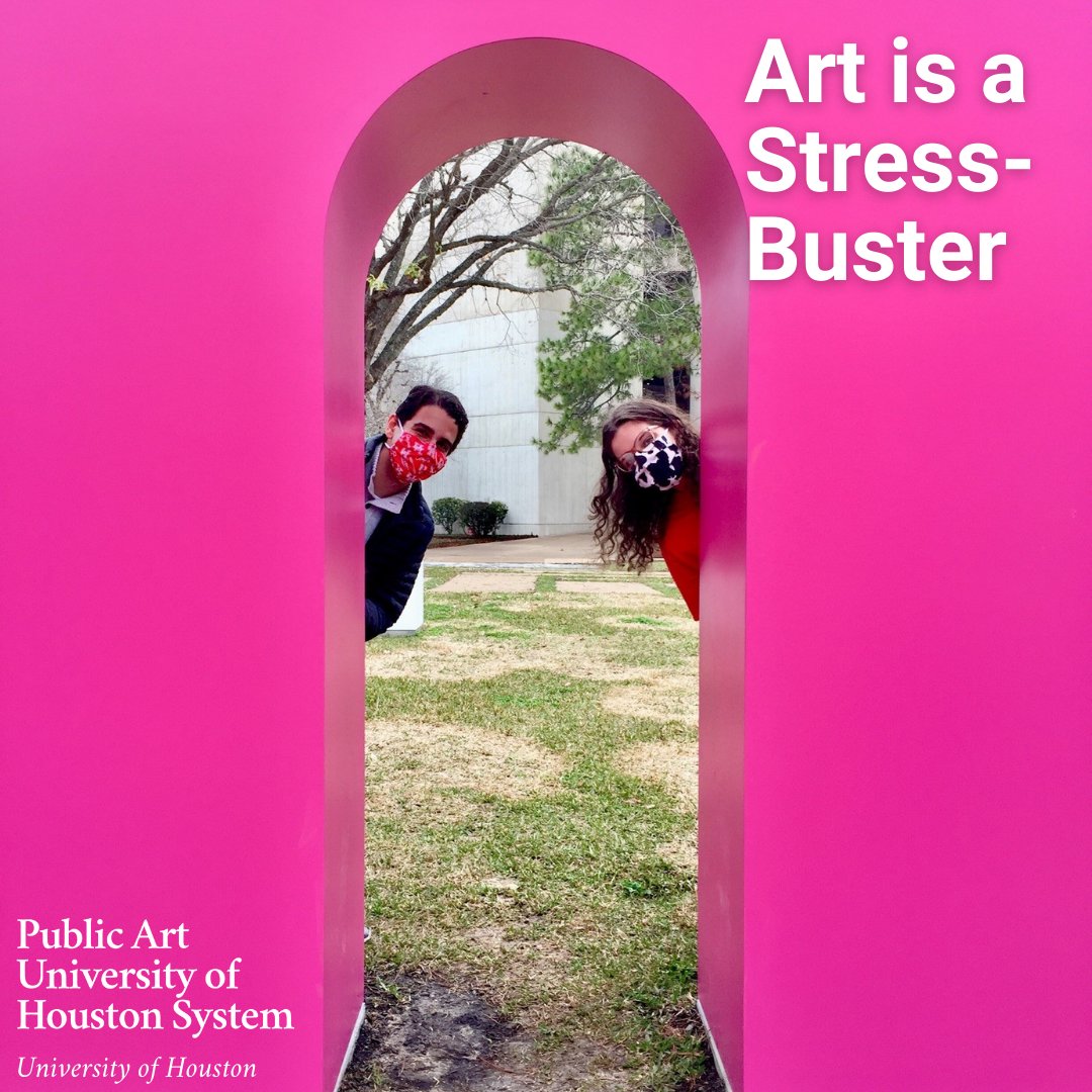 publicartUHS's tweet photo. Studies have shown that viewing art can reduce stress levels. While not everyone can afford the time or money to visit a museum, the @UHouston has nearly two dozen easily accessible outdoor artworks, plus a temporary exhibit with 13 colorful art installations. #Colorfielduh https://t.co/iH7i9uHMrN