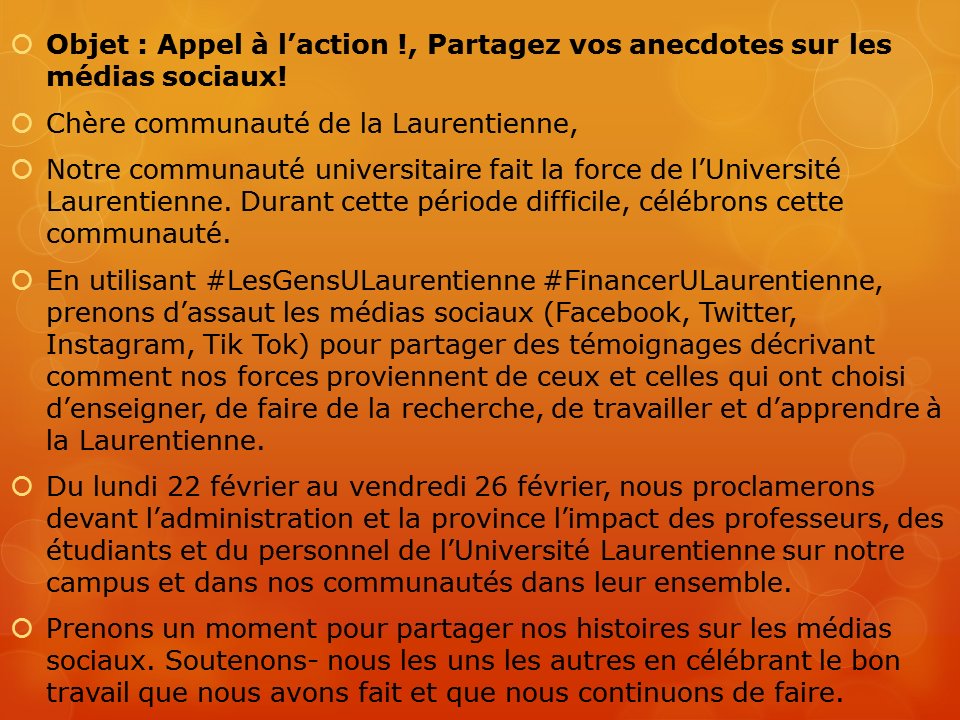 lufappul's tweet image. Afin de s’assurer que votre message rejoigne le plus grand nombre de personnes possible, utilisez #HumansofLU et #FundLU et incluez @ULaurentienne et @lufappul de manière à amplifier vos messages