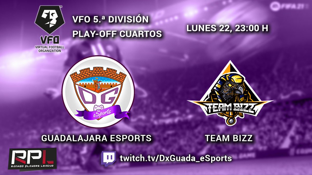¡Hoy comienzan los Play-Off de <a href="/VFOspain/">VFO España</a>! Los chicos de <a href="/DxGuada_eSports/">C.D. Guadalajara eSports</a> se juegan el ascenso hoy.

🆚 22:40 h: <a href="/MegalodonFight/">𝕄𝔼𝔾𝔸𝕃𝕆𝔻𝕆́ℕ 𝔽𝕀𝔾ℍ𝕋</a> 
🆚 23:00 h (Bo3): <a href="/TM_BIZZ/">TMBizz</a> 

📺 twitch.tv/DxGuada_eSports