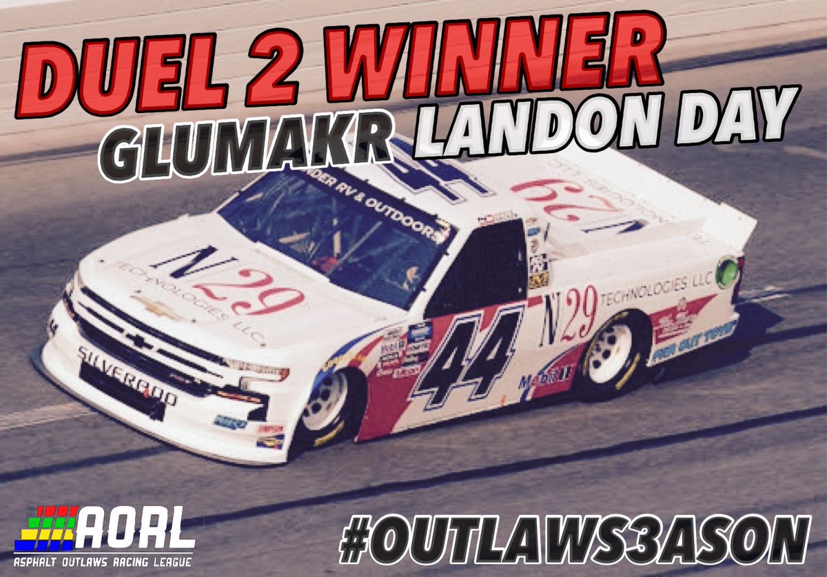 AsphaltOutlawRL's tweet photo. Congratulations to our two truck series duel winners! They’ll start on the front row in the #AORLTruck series opener @TALLADEGA March 1st 2021 @ 9:30 pm est. #outlaws3ason https://t.co/VPcweT8QWc