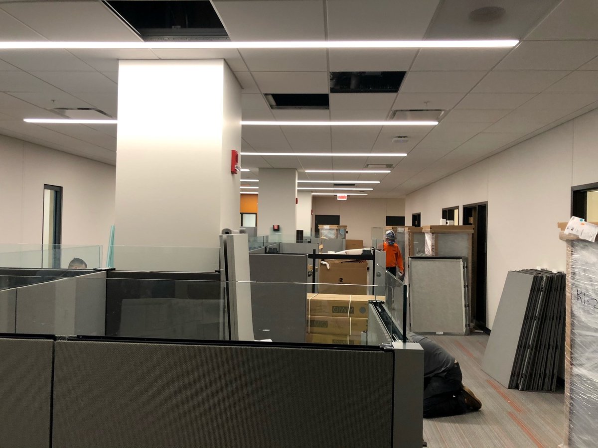 T2Designs's tweet image. Check out some #behindthescenes progress shots of a large, multi-phased project we've been working on for the past couple years! Workstation installations for an administrative suite this week.

#t2designs #commercialinteriordesign