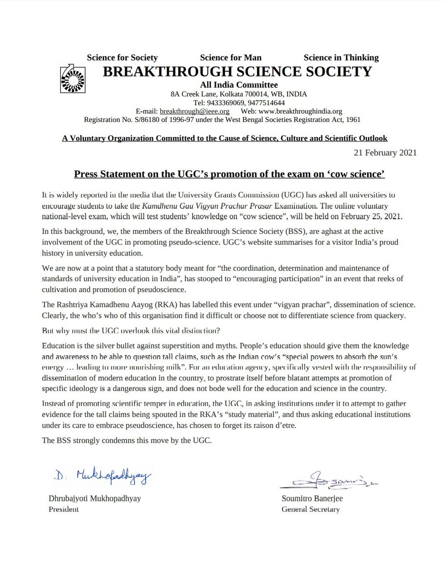 breakthroughkar's tweet photo. #cowscience statement from @Bssallindia https://t.co/wzsoqHiMbS