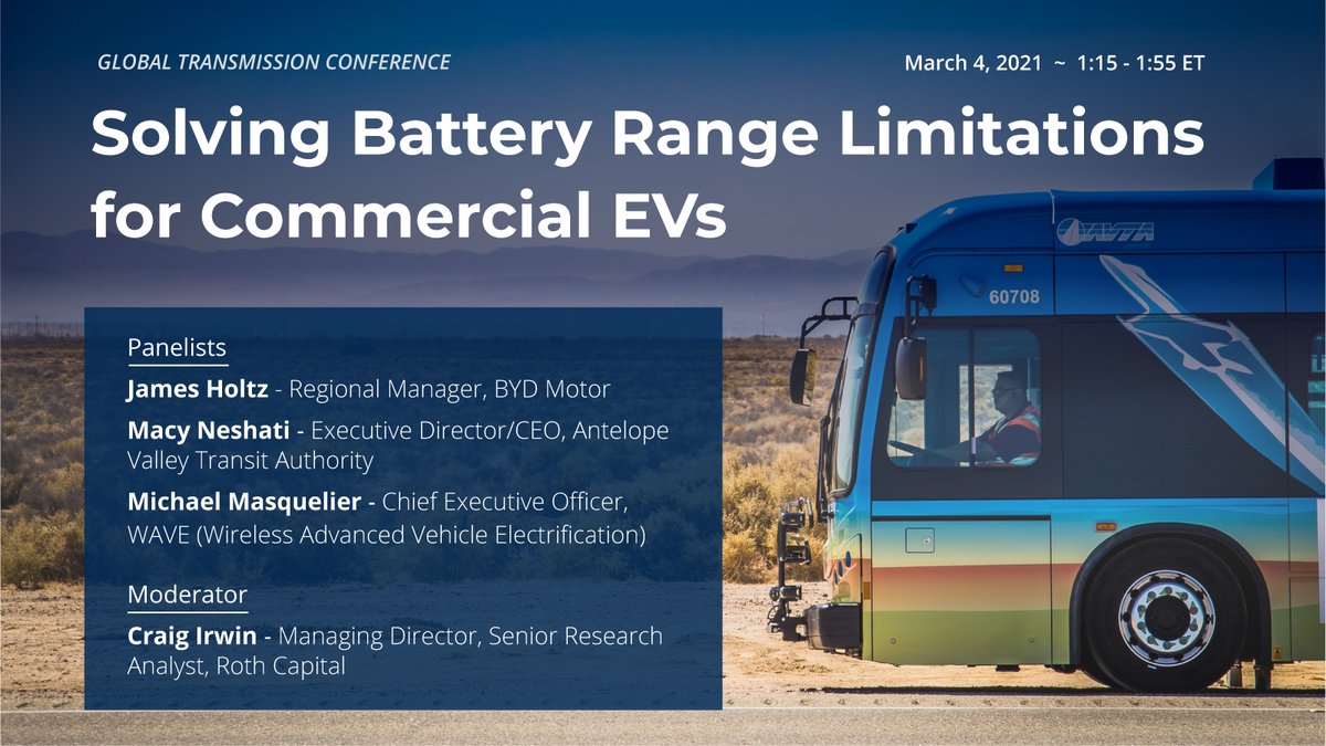 ideanomicshq's tweet image. Wireless charging is solving battery range problems for heavy-duty vehicles. Join WAVE at the GTC on March 4 @ 1:15PM to learn more. Register using the link below and select “Wave/Ideanomics” to receive 30% off the registration cost. @waveipt 

bit.ly/3bqOCb4