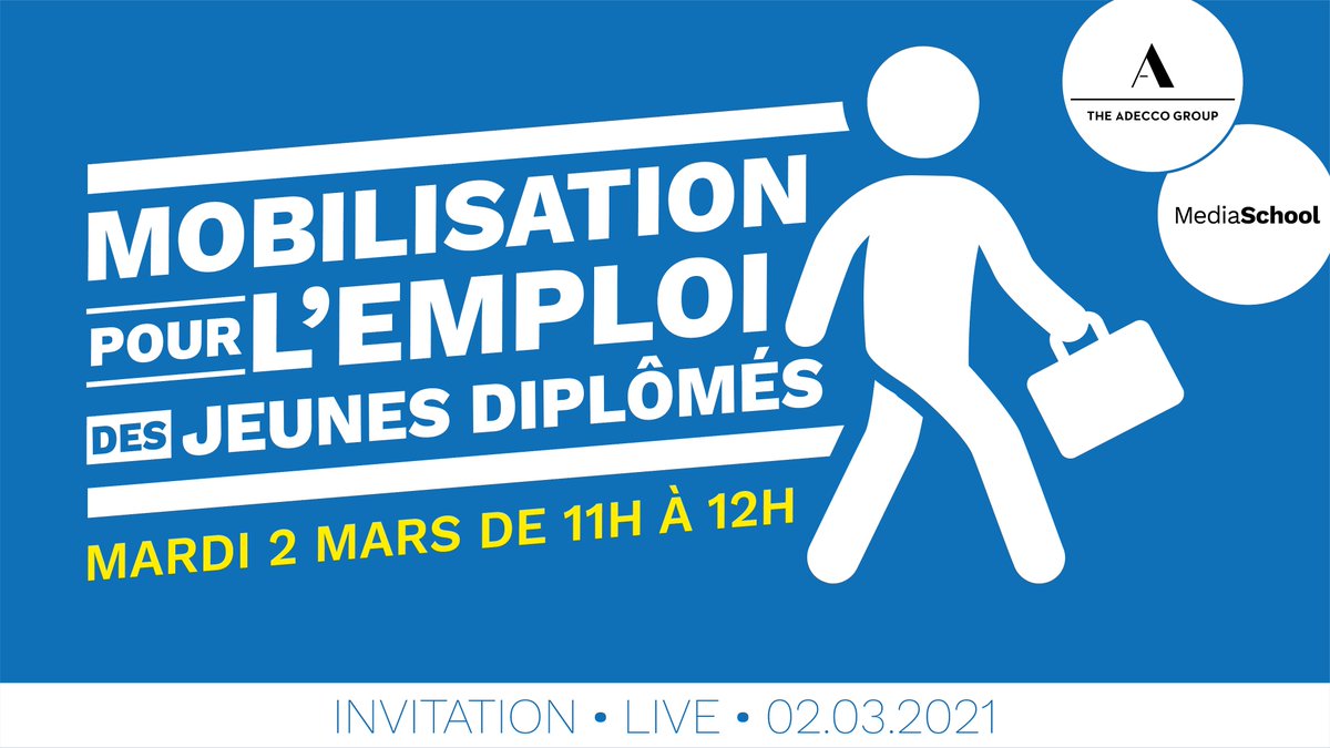 Rejoignez-nous le 2 mars, à 11h, pour notre #conférence avec <a href="/AdeccoGroupFR/">The Adecco Group FR</a>. L'occasion pour nous de rappeler notre engagement en faveur de l’emploi des jeunes diplômés ! ➡ youtube.com/watch?v=BUmd97…