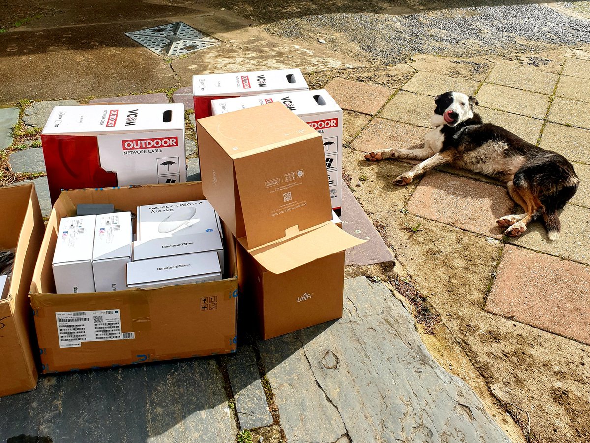 ClyneFarmCentre's tweet image. WORLD WIDE WOOF! 
Ted the Dog enjoyed a well earned break in the sunshine this afternoon. He's been very busy helping with the installation of new super speedy WiFi across the whole farm, and into all self-catering cottages. #FastInternet #FarmUpgrade