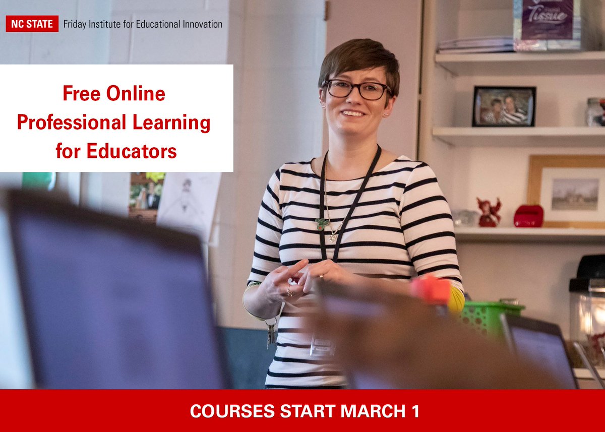 FridayInstitute's tweet photo. Free high-quality online professional learning courses for educators are now open for registration for the spring 2021 session. We're offering 4 courses, including an old favorite with a new name. Learn more: https://t.co/T5EJCNSkoX #FITeachesRemotely #literacy #math #ncdlcn https://t.co/nKzV1LLzb1