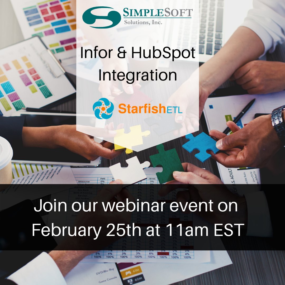 Simplesoft Solutions (@simplesoft) on Twitter photo Learn about all the Infor CRM integrations available in our webinar this week with our partners at <a href="/StarfishETL/">StarfishETL</a> with Tricia C. Sign up now! attendee.gotowebinar.com/register/64622… Learn about all the Infor CRM integrations available in our webinar this week with our partners at <a href="/StarfishETL/">StarfishETL</a> with Tricia C. Sign up now! attendee.gotowebinar.com/register/64622…
