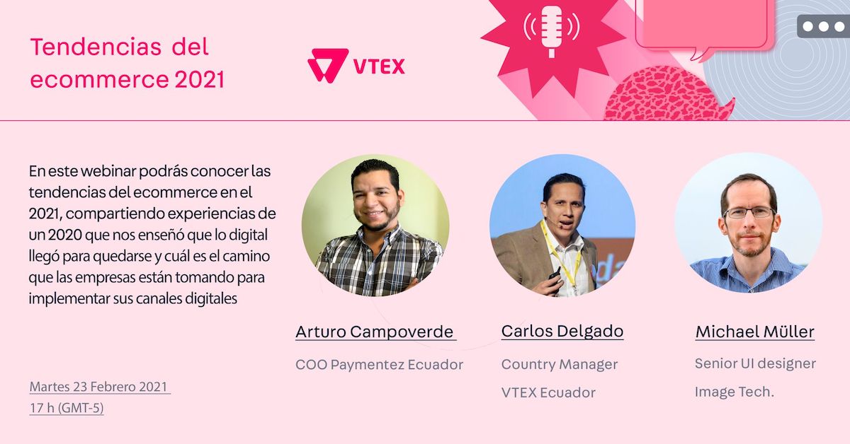 imagetech_ec's tweet photo. Acompáñanos mañana 23 de febrero a las 17h00 en el webinar “Tendencias del eCommerce 2021”

Speakers: 

Carlos Delgado - Country Manager @vtextruecloud
Michael Müller - Senior UI designer @imagetech_ec
Arturo Campoverde - COO @paymentezec
 
Regístrate: https://t.co/nSCkqbBQkW https://t.co/Xv520zHkZu