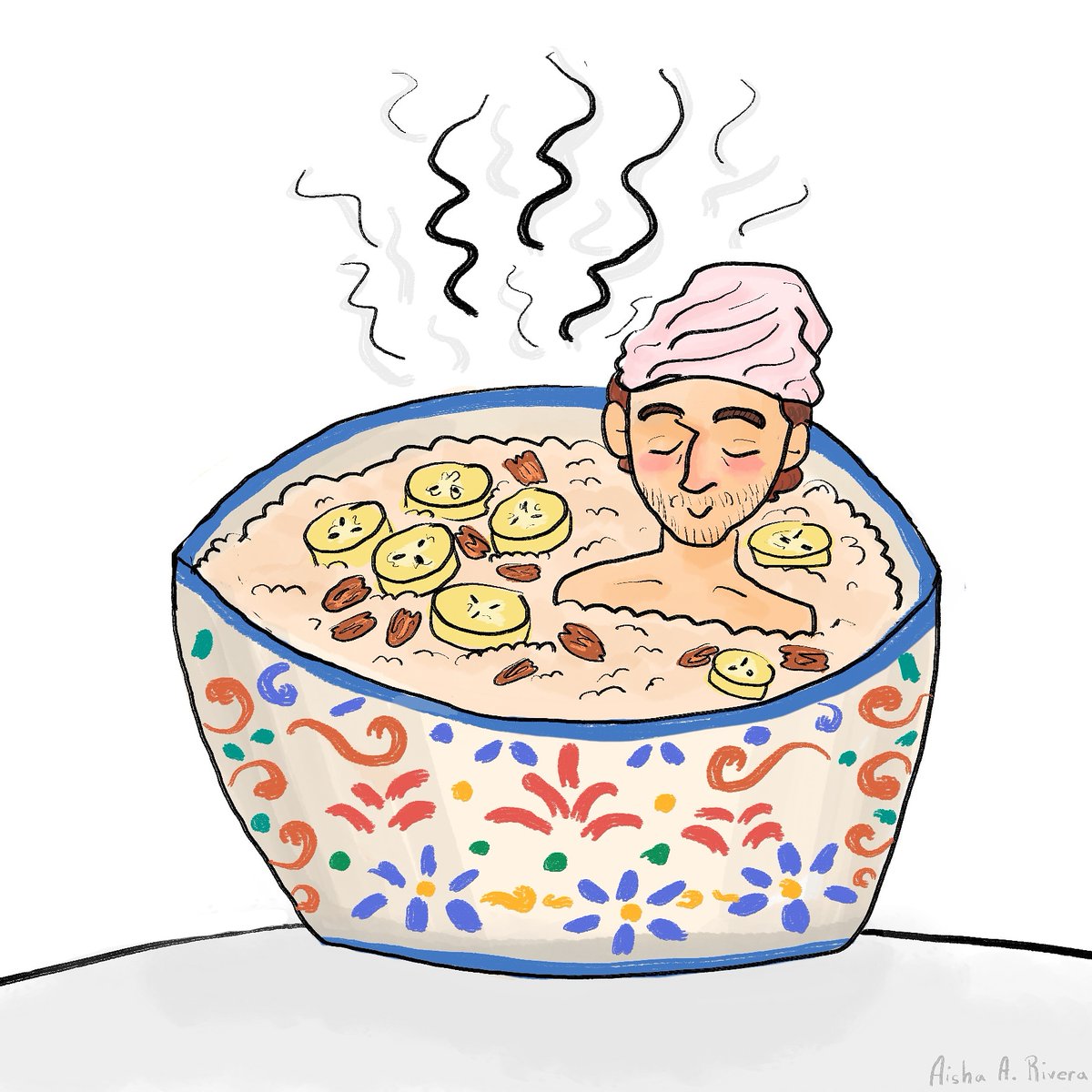 Aisha_a_rivera's tweet photo. @shanemadej chilling in a comforting bowl of oatmeal with banana slices and pecans. Because I agree that oatmeal is the superior cereal. #top5beatdown #wearewatcher #illustration #digitalart https://t.co/3oUZFwcg2e